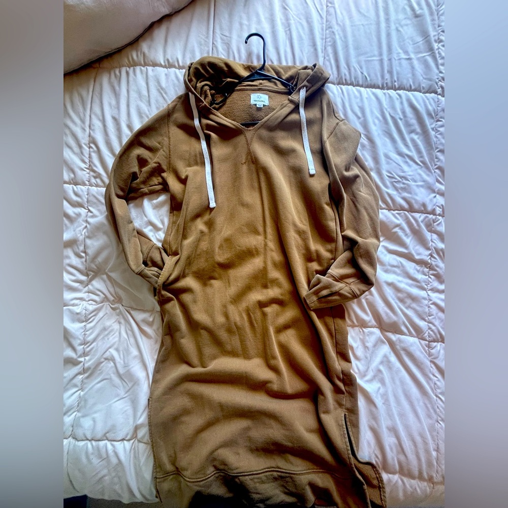 Brown Hooded Longline Sweatshirt Dress